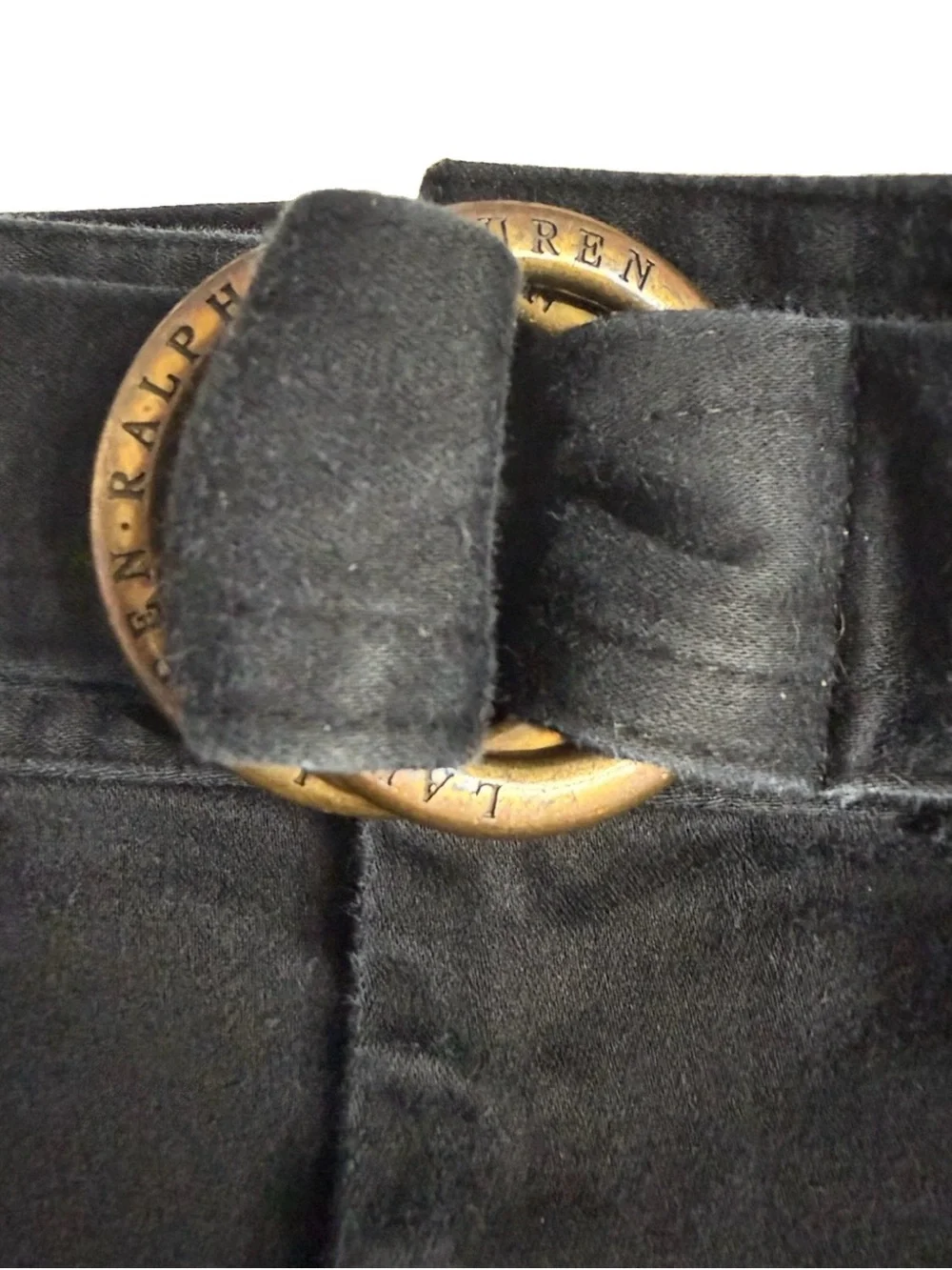 Lauren Ralph Lauren Black Cropped Pants Size 10 Belted Stretch Cotton Preppy